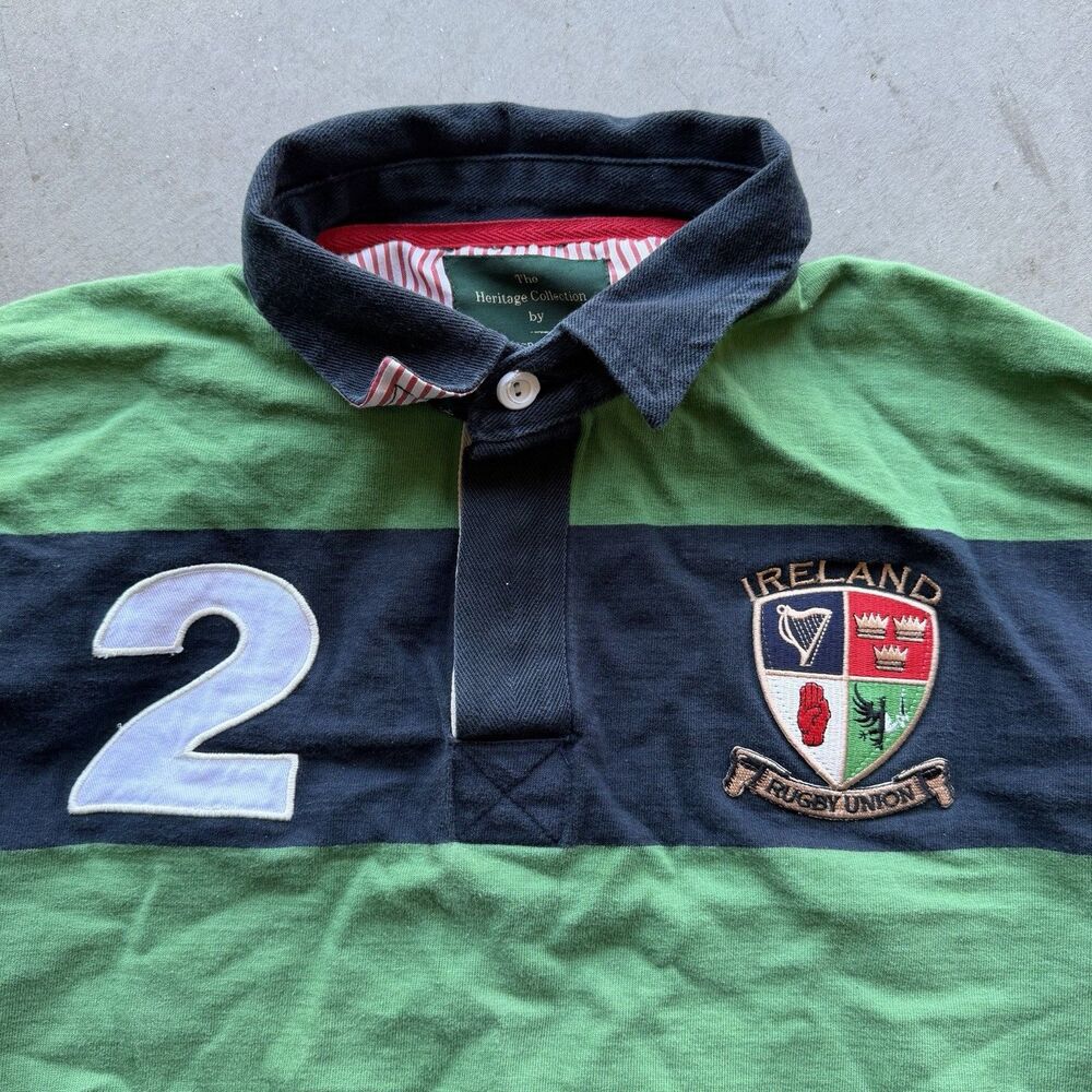 Lansdowne Heritage Collection Polo Rugby Shirt Mens Large Ireland Logo Striped - Picture 2 of 8